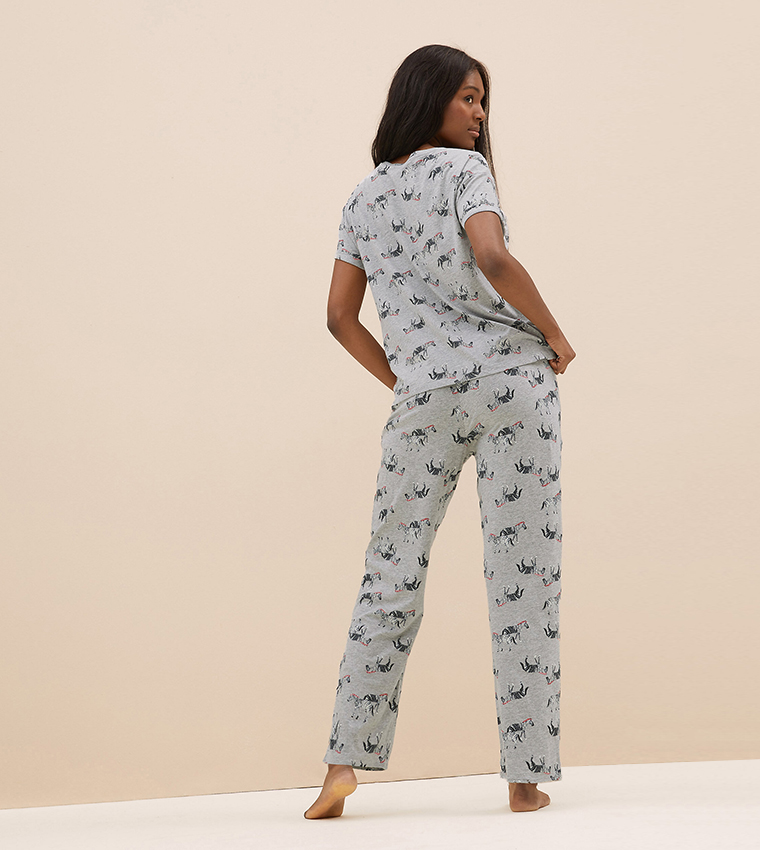 Buy Marks Spencer Cotton Rich Zebra Print Pyjama Set In Grey