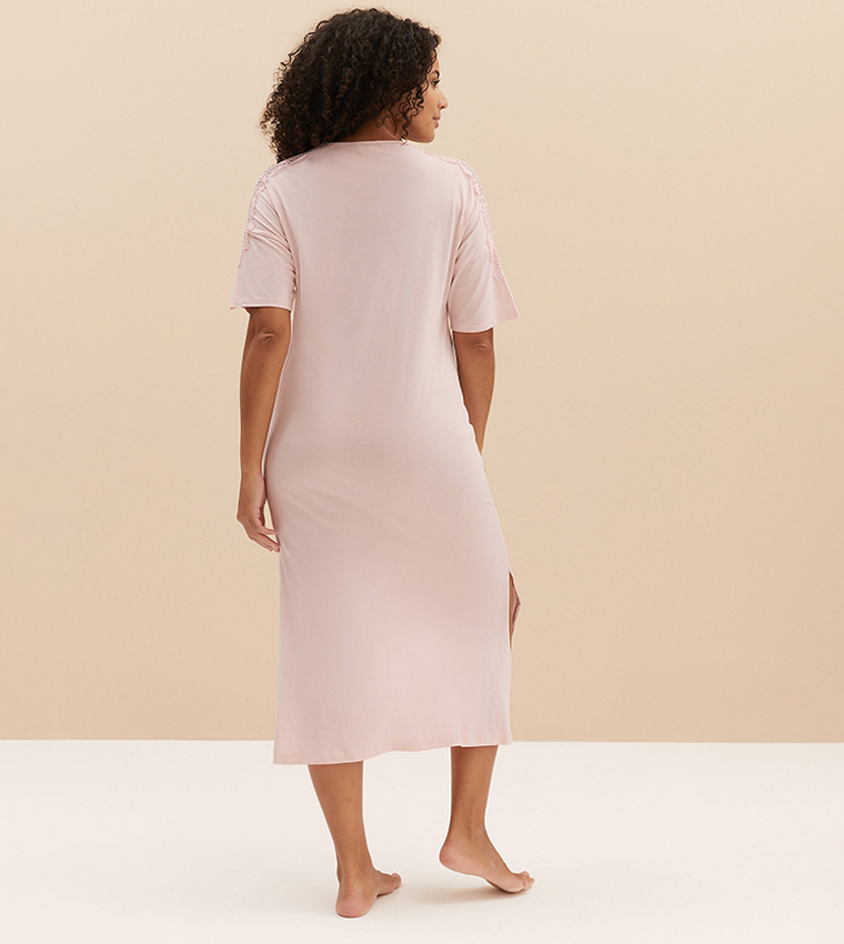 Buy Marks & Spencer Cool Comfort Cotton Modal Short Sleeves Nightdress In  Pink | 6thstreet Saudi Arabia