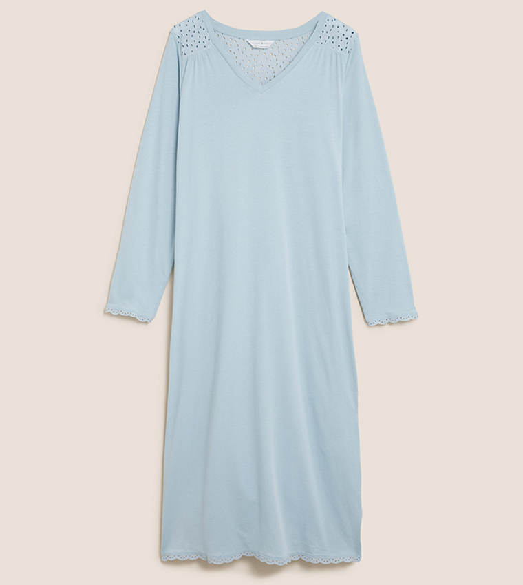 Buy Marks Spencer Pure Cotton Broderie Long Nightgown In Blue 6thStreet Bahrain