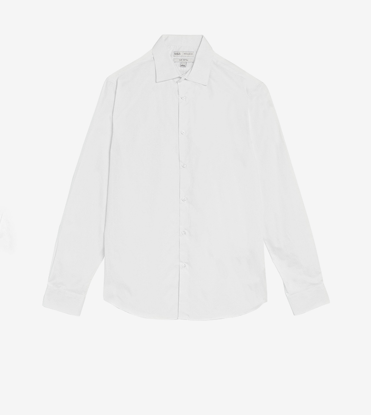 Buy Marks & Spencer Regular Fit Easy Iron Pure Cotton Shirt In White ...