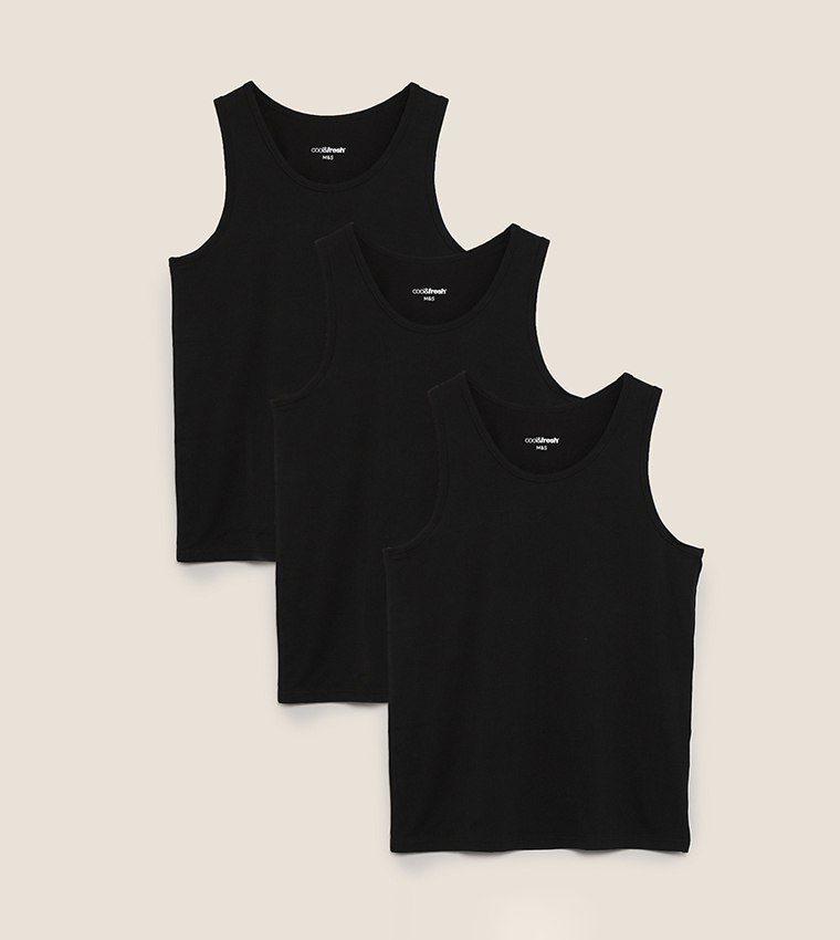 Buy Marks Spencer Pack Cool Fresh Sleeveless Vests In Black