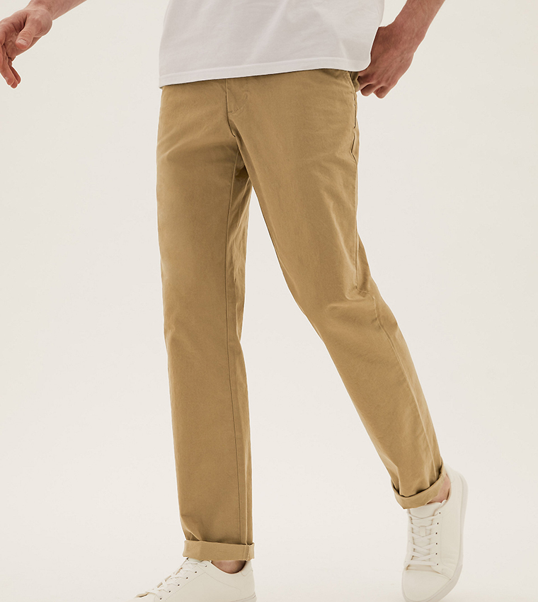 Buy Marks Spencer Regular Fit Stretch Chinos In Khaki