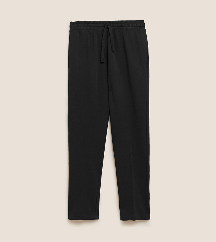 Buy Marks & Spencer Cotton Rich Straight Leg Joggers (Short) In Black
