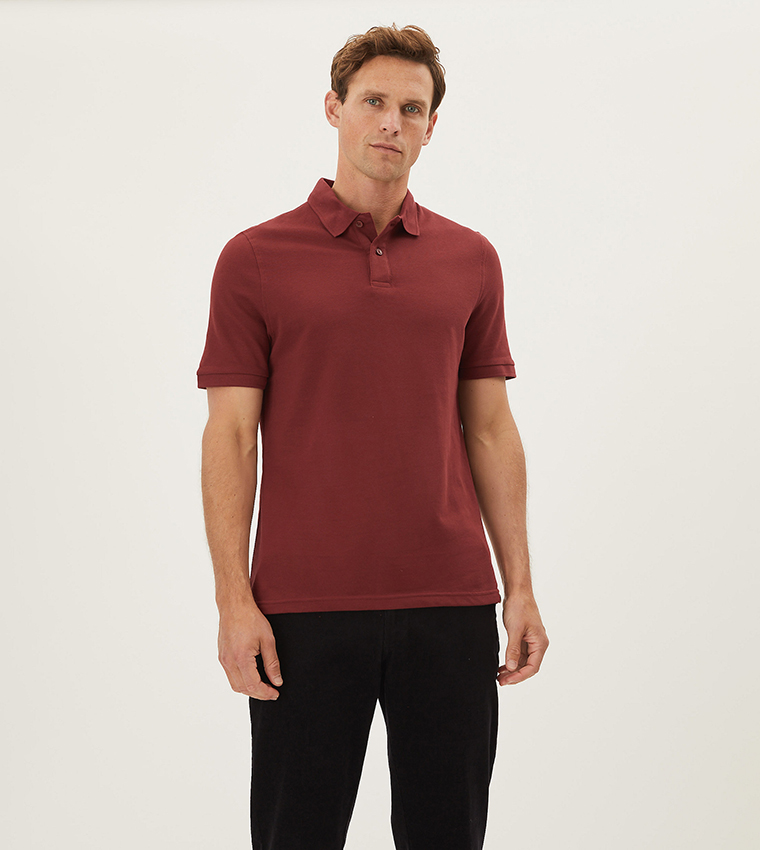Buy Marks Spencer Pure Cotton Pique Polo T Shirt Regular In Maroon 6thStreet Bahrain