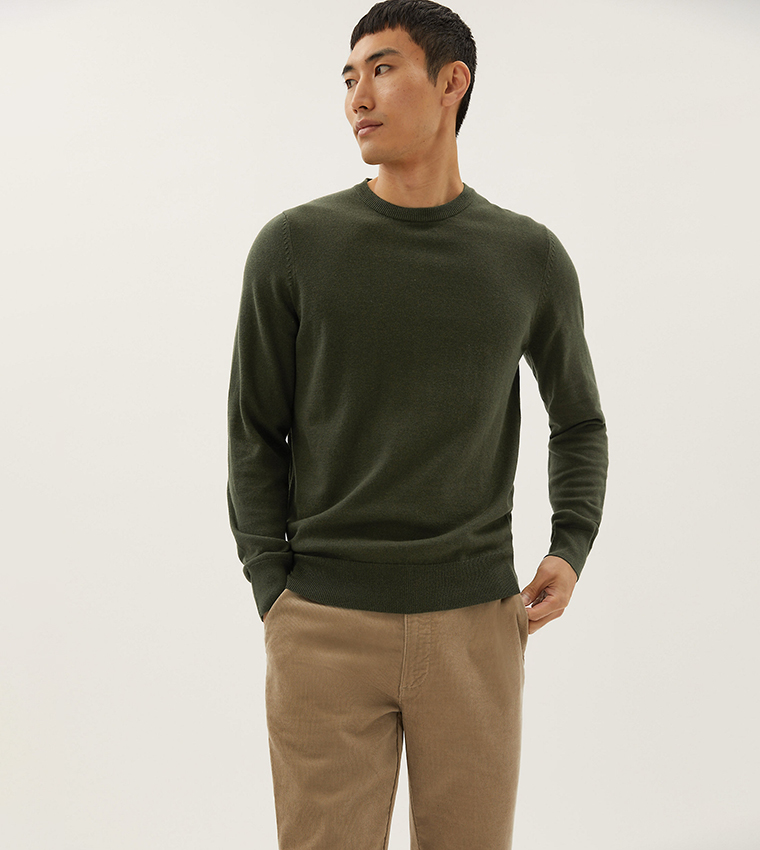 Buy Marks Spencer Pure Cotton Crew Neck Jumper Regular In Green 6thStreet Bahrain