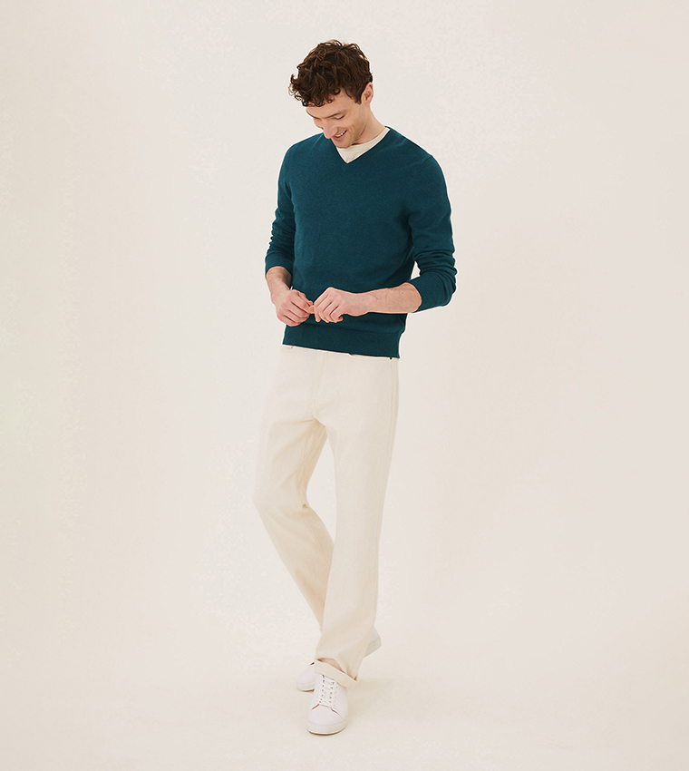 Buy Marks Spencer Pure Cotton V Neck Knitted Jumper Regular In Green 6thStreet Bahrain