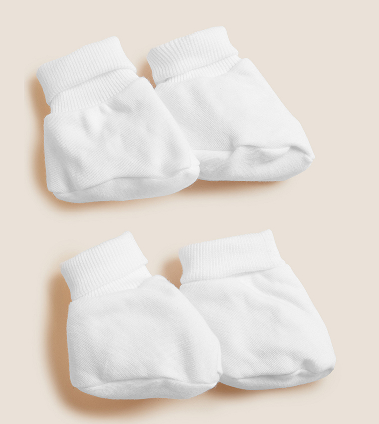 Buy Marks Spencer 2 Pack Pure Cotton Booties In White 6thStreet Bahrain