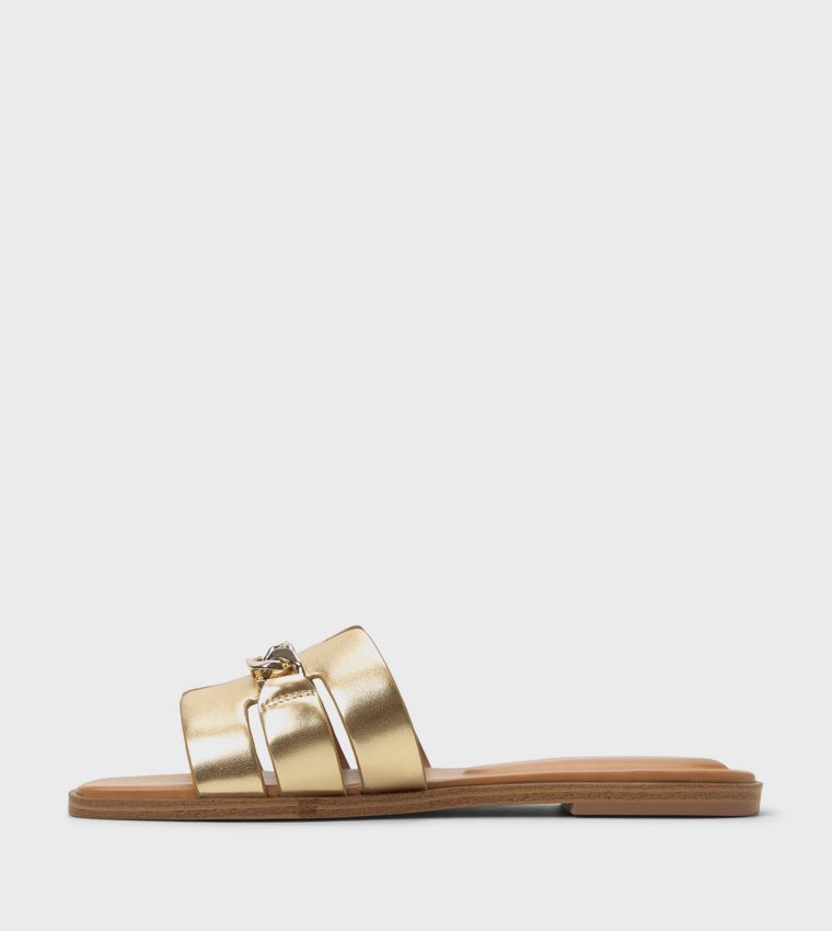 SERINNA Metallic Metal Detail Flat Sandals