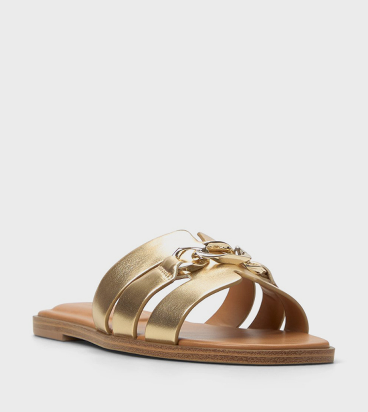 SERINNA Metallic Metal Detail Flat Sandals