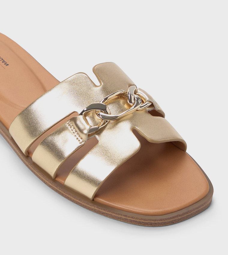 SERINNA Metallic Metal Detail Flat Sandals