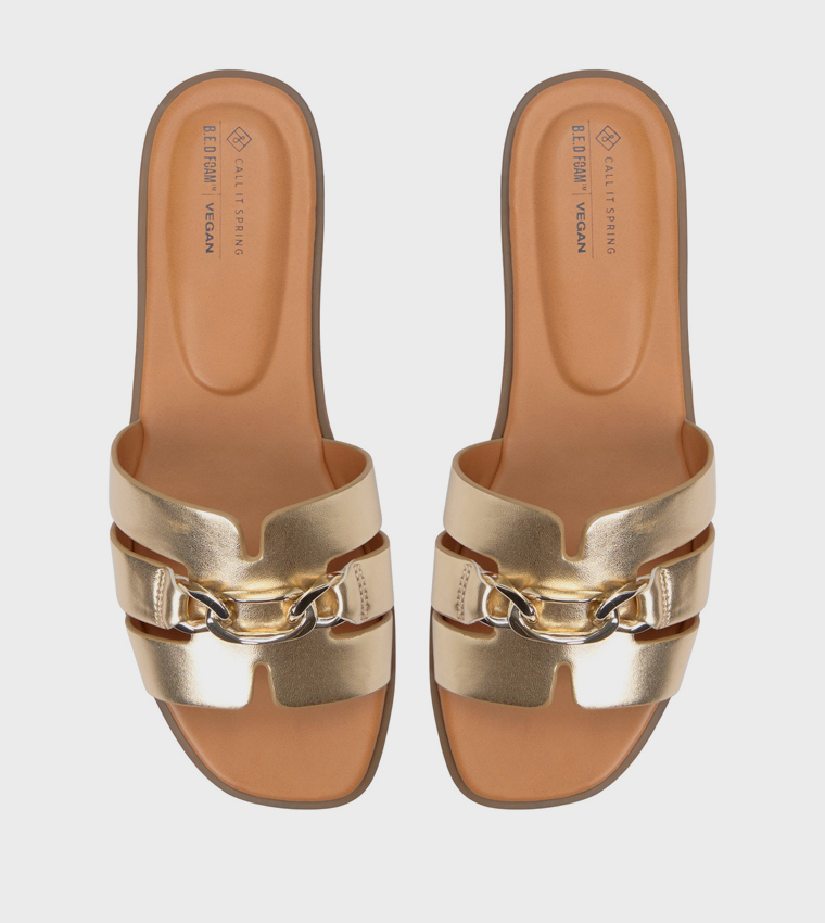 SERINNA Metallic Metal Detail Flat Sandals