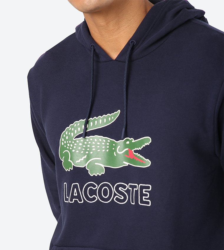 Buy Lacoste Long Sleeve Drawstring Elasticated Hooded Sweatshirt Blue In Blue 6thStreet Qatar