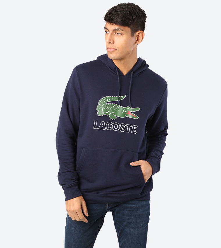 Buy Lacoste Long Sleeve Drawstring Elasticated Hooded Sweatshirt Blue In Blue 6thStreet Kuwait