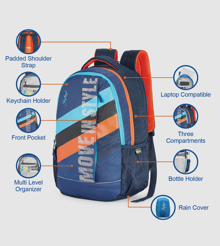 Buy SKYBAGS Strider Pro Printed Zippered Backpack In Blue