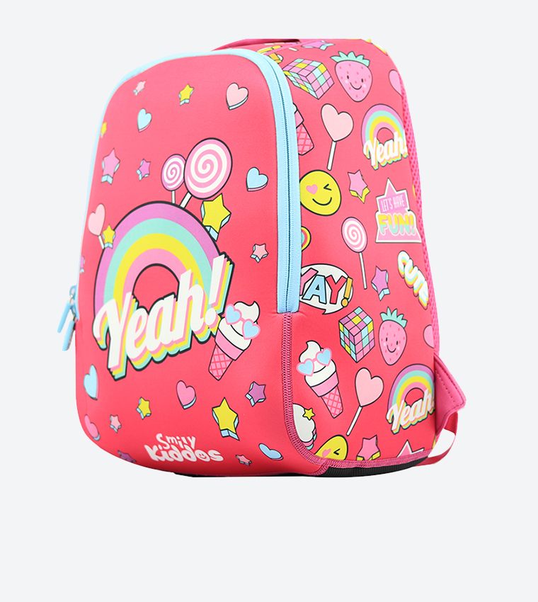 حقيبة ظهر للأطفال برسمة قوس قزح بلون زهري