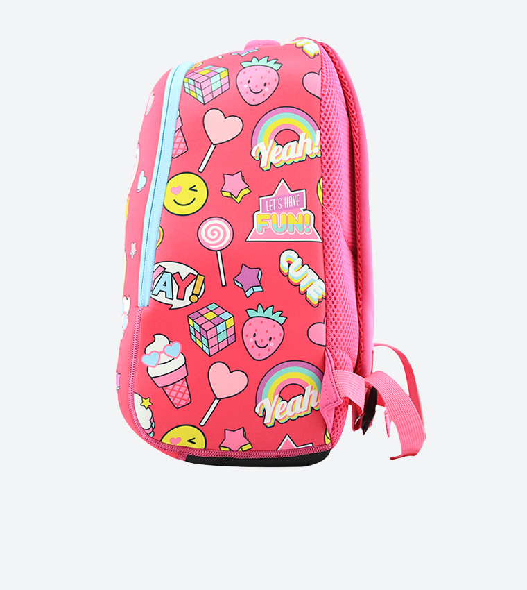 حقيبة ظهر للأطفال برسمة قوس قزح بلون زهري