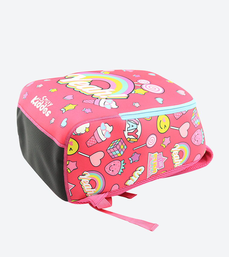 حقيبة ظهر للأطفال برسمة قوس قزح بلون زهري