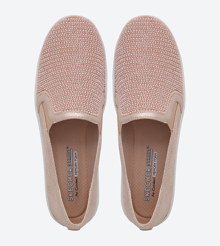 Buy Skechers Double Up Shiny Dancer Slip Ons Rose Gold In Rose Gold 6thStreet Qatar