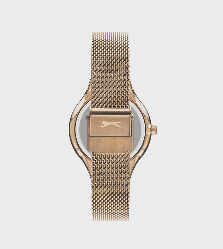 Round Dial Mesh Strap Analog Watch