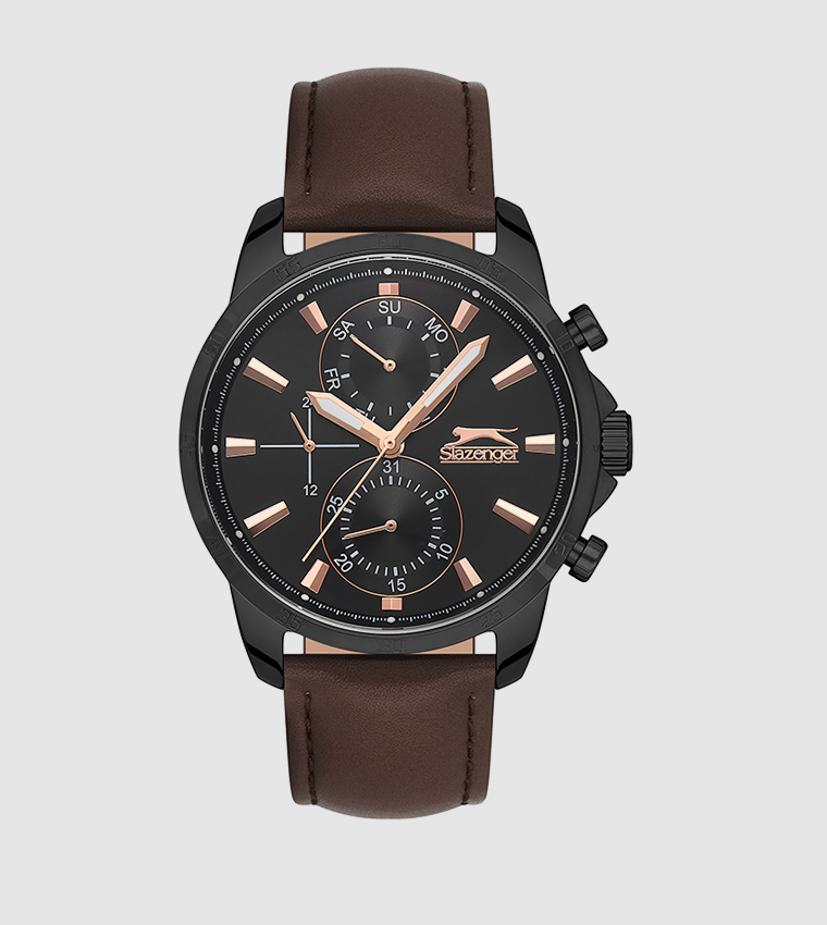 Buy Slazenger Multifunction Black Dial Analog Watch In Brown 6thStreet Qatar