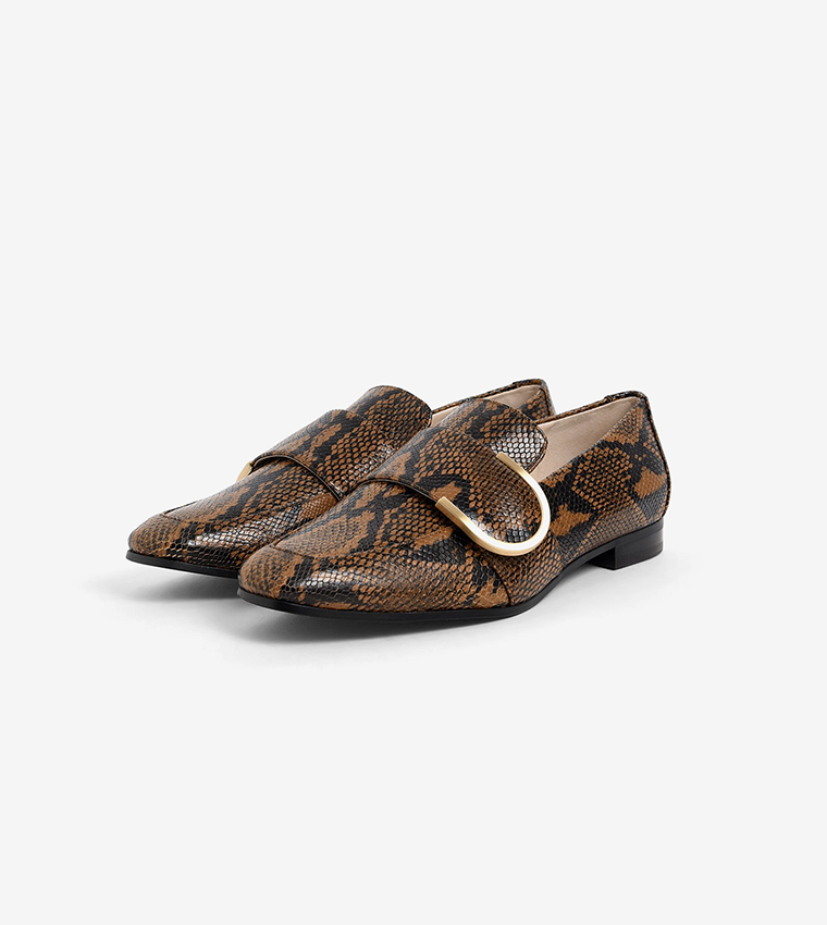Buy Charles & Keith Leather Snake Print Loafers In Multiple Colors