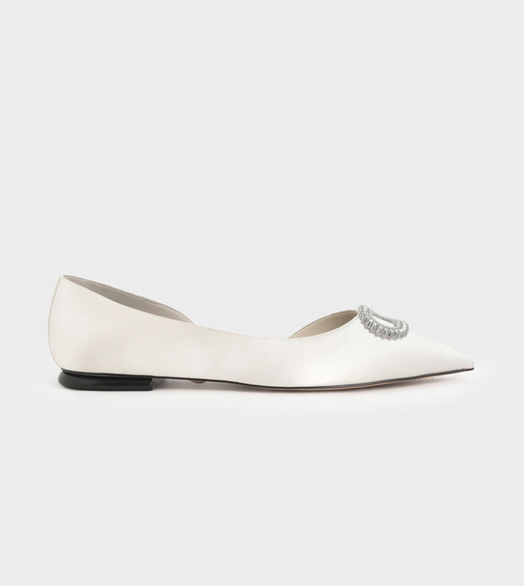 Wedding Collection Embellished Satin Ballerina Flats - White