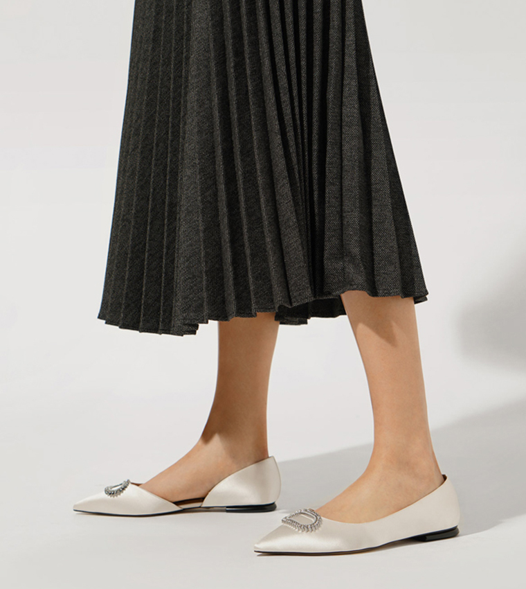 Wedding Collection Embellished Satin Ballerina Flats - White