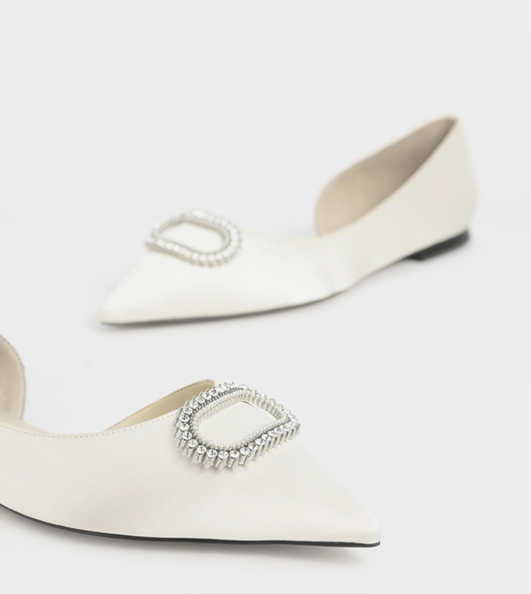 Wedding Collection Embellished Satin Ballerina Flats - White