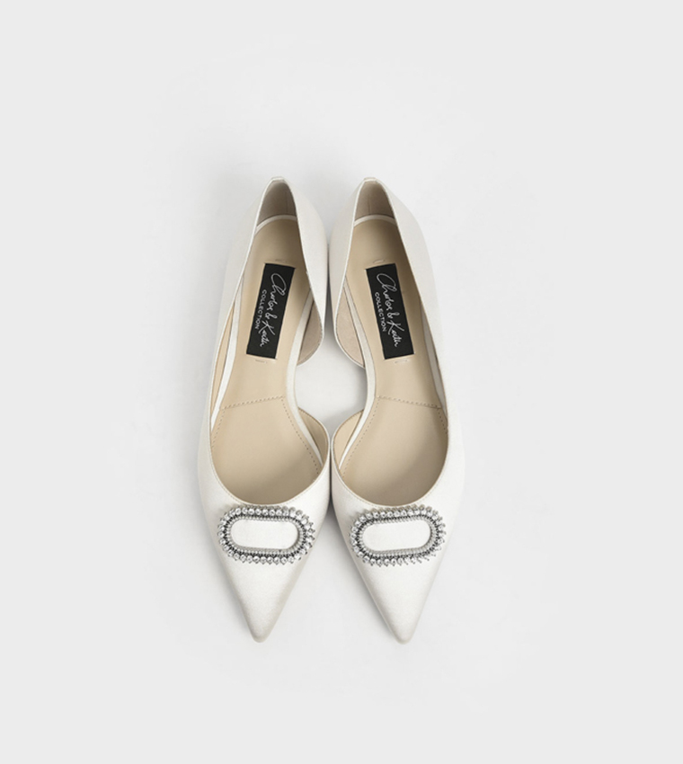 Wedding Collection Embellished Satin Ballerina Flats - White