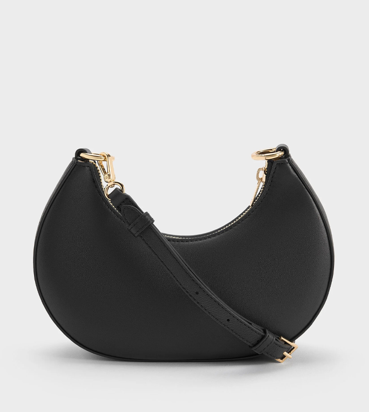 Solid Leather Crescent Shoulder Bag