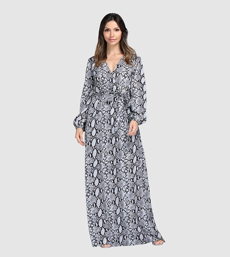 Long sleeve snake hot sale print maxi dress