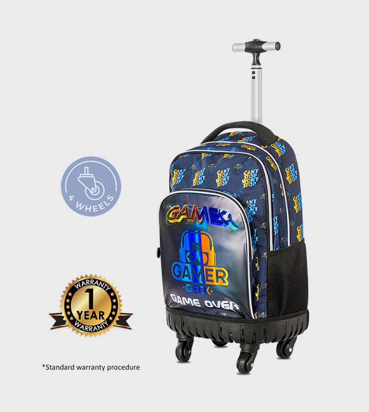18" 4-Wheel Trolley School Bag Set with Lunch Bag and Pencil Case - Gamer Edition