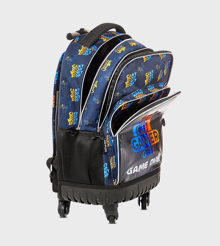 18" 4-Wheel Trolley School Bag Set with Lunch Bag and Pencil Case - Gamer Edition