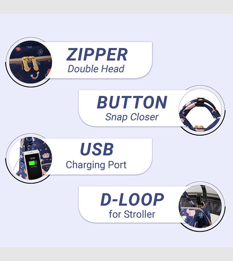 Diaper Bag with USB Charging Port and Changing Mat - Blue Dream Sky