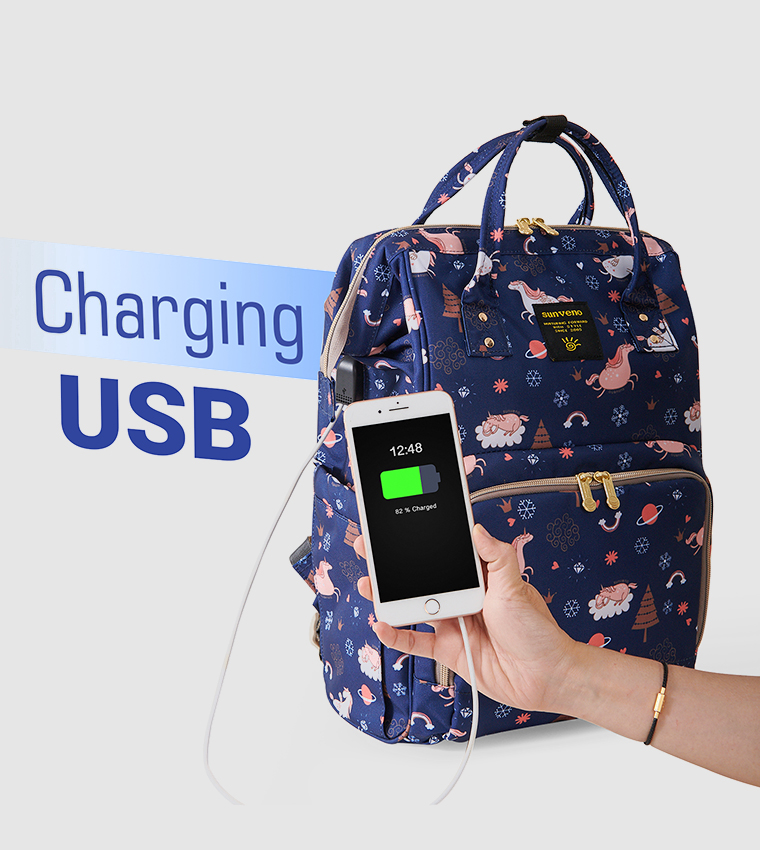 Diaper Bag with USB Charging Port and Changing Mat - Blue Dream Sky