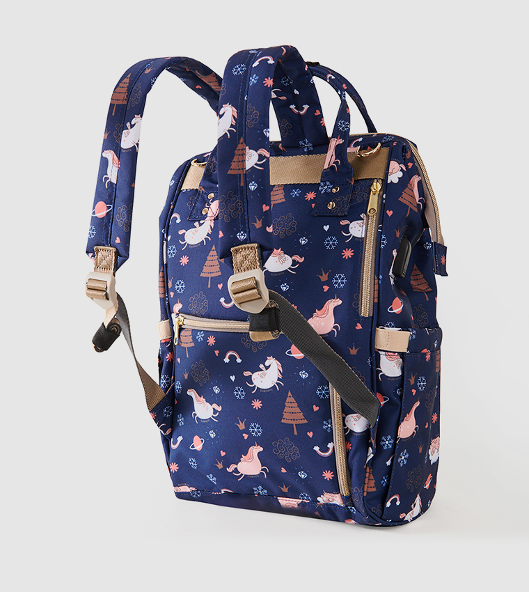Diaper Bag with USB Charging Port and Changing Mat - Blue Dream Sky