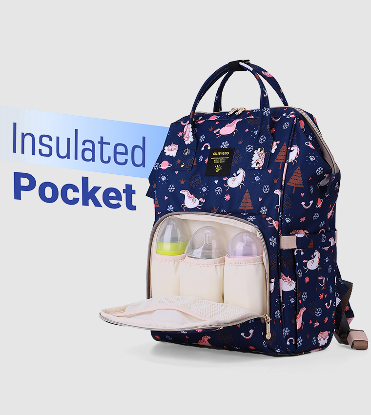 Diaper Bag with USB Charging Port and Changing Mat - Blue Dream Sky