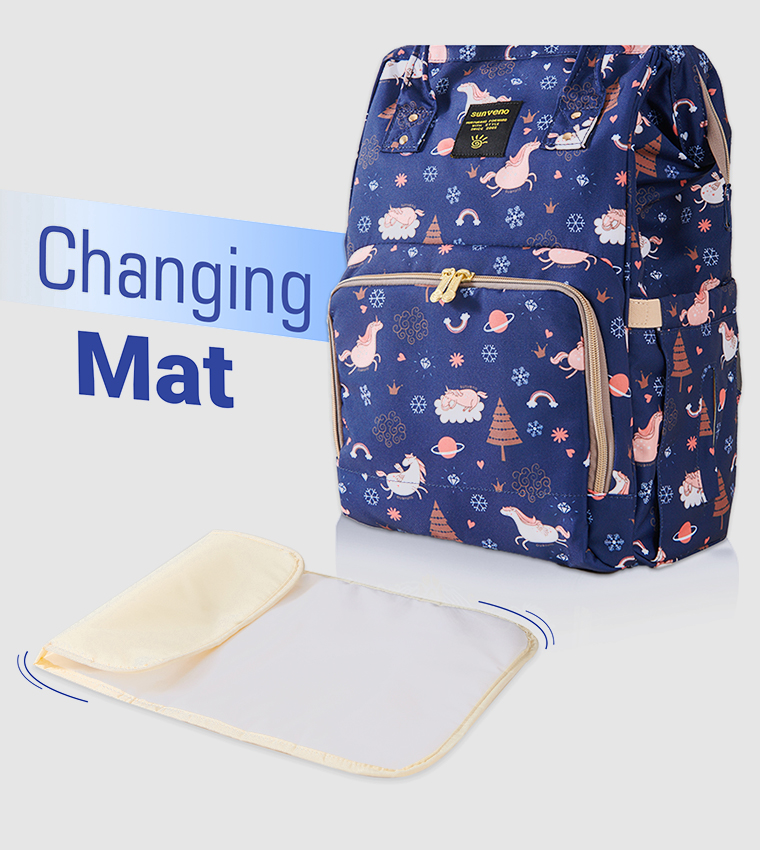 Diaper Bag with USB Charging Port and Changing Mat - Blue Dream Sky