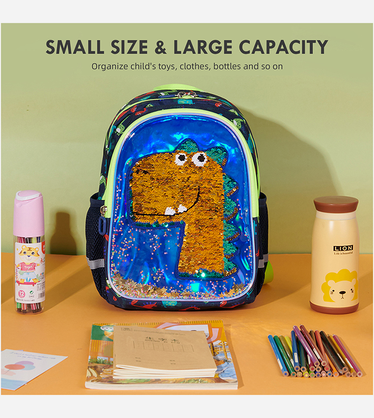 Sequins Dinosaur School Backpack