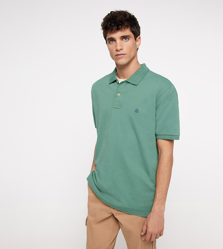 Buy Springfield Logo Detail Short Sleeves Polo T Shirt In Green ...