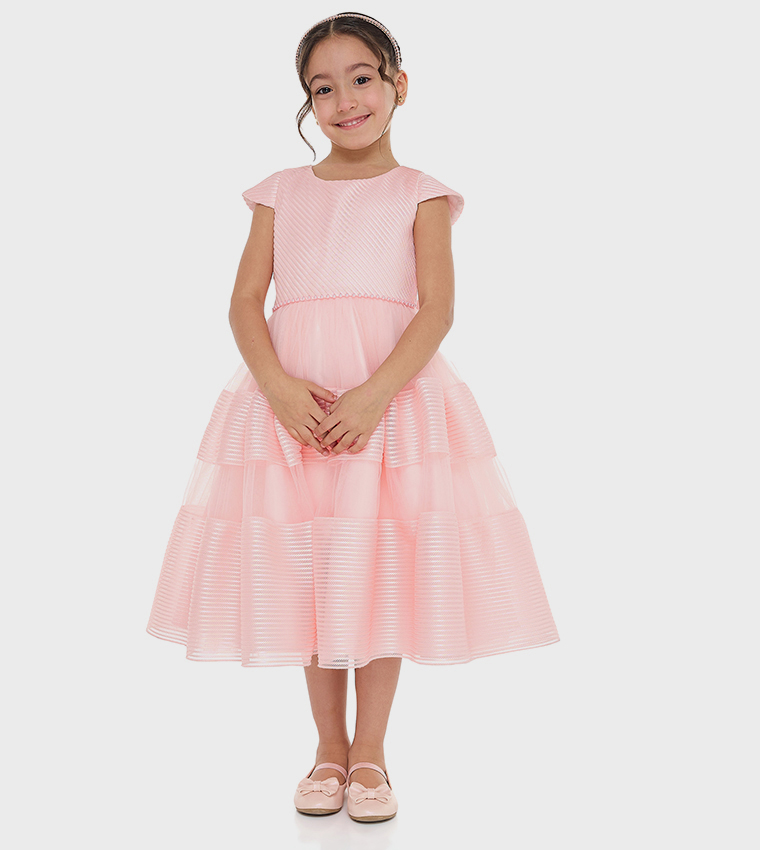 Textured Cap Sleeves Fit and Flare Dress