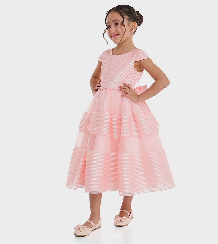 Textured Cap Sleeves Fit and Flare Dress