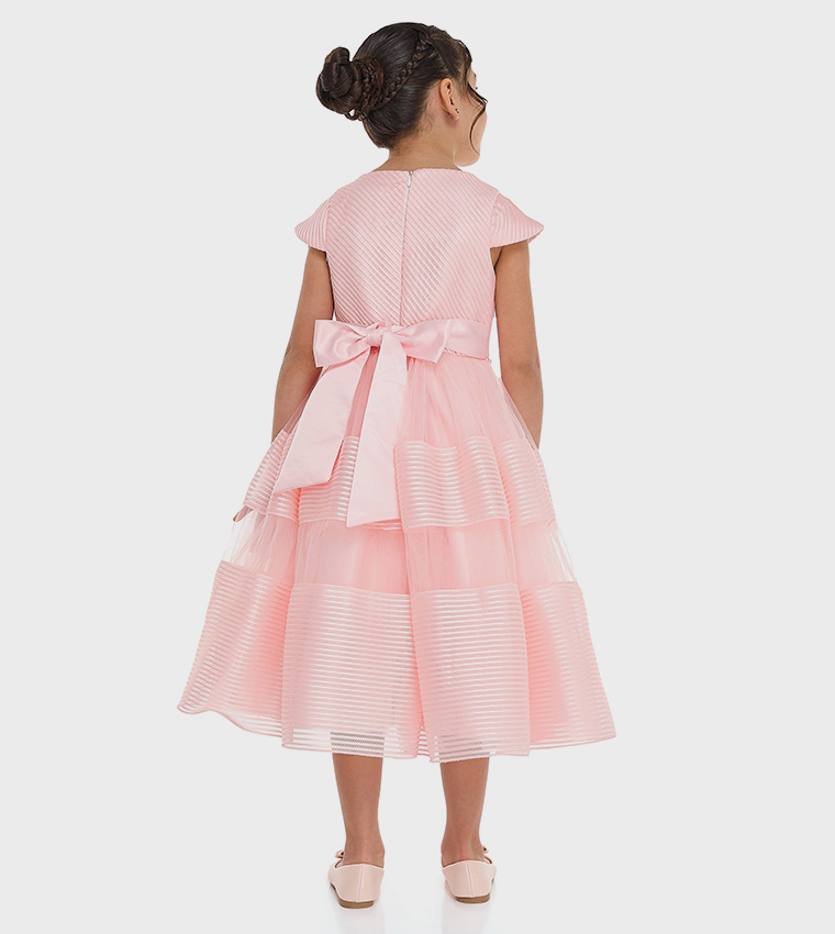 Textured Cap Sleeves Fit and Flare Dress