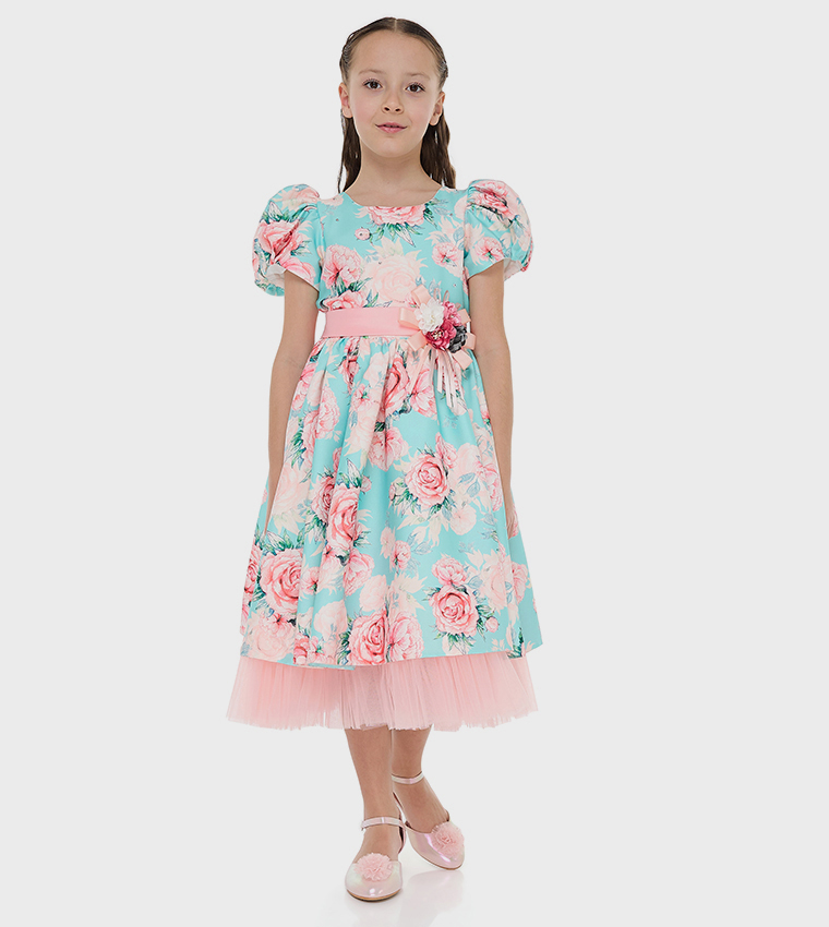 Floral Printed Satin Fit and Flare Dress