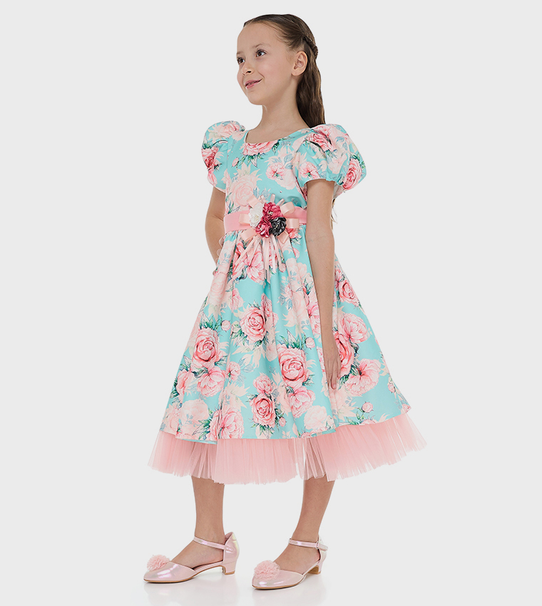 Floral Printed Satin Fit and Flare Dress
