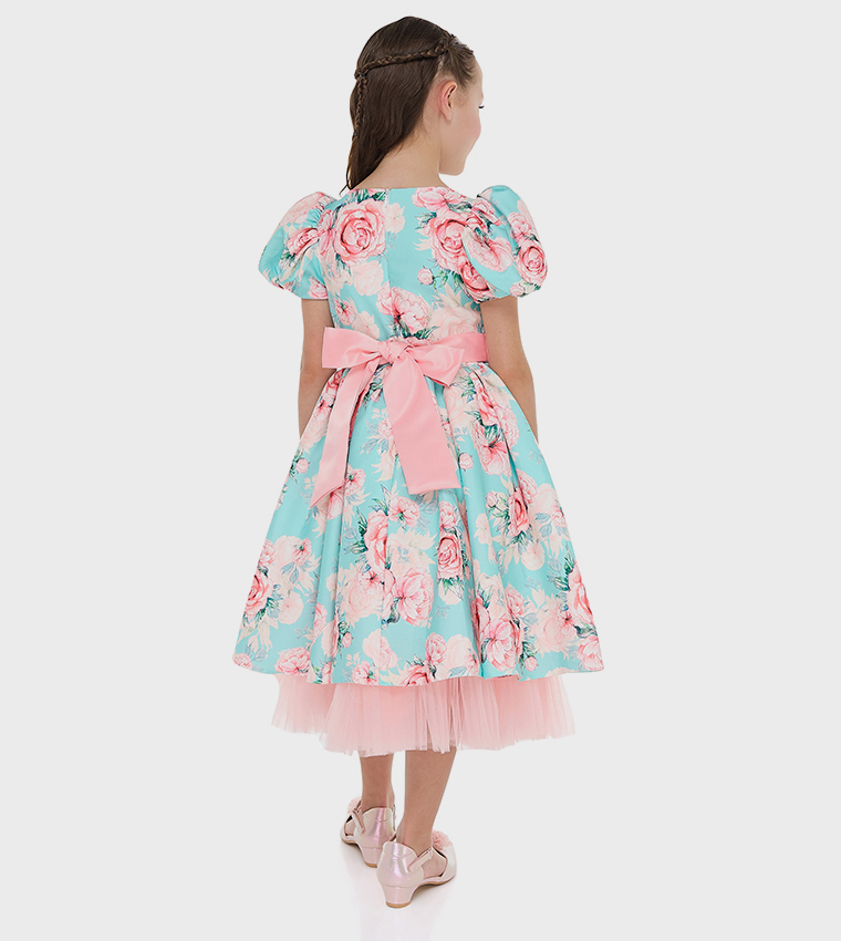 Floral Printed Satin Fit and Flare Dress