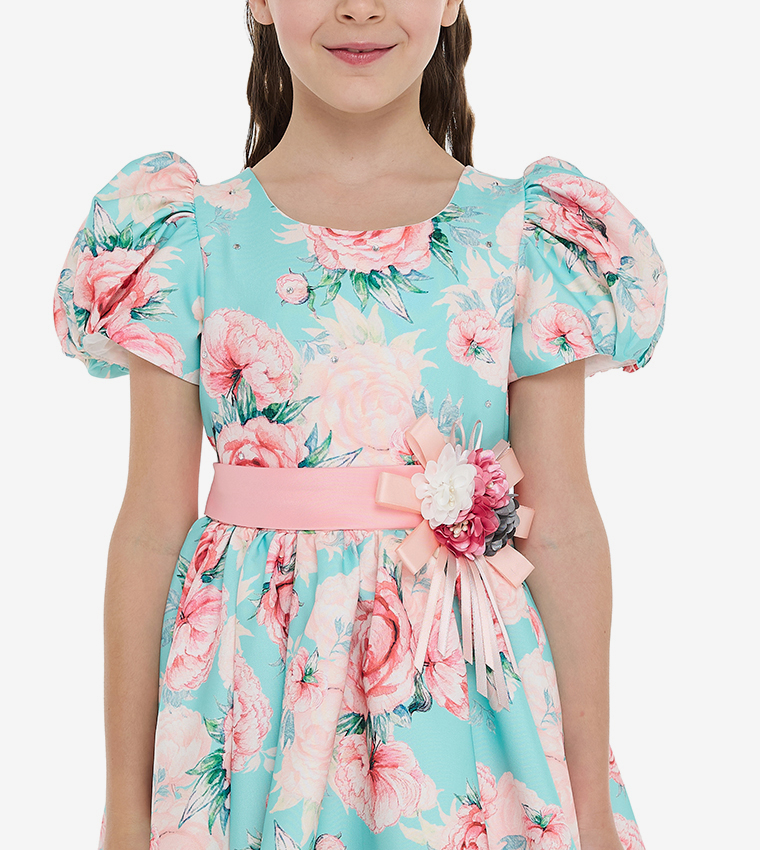 Floral Printed Satin Fit and Flare Dress