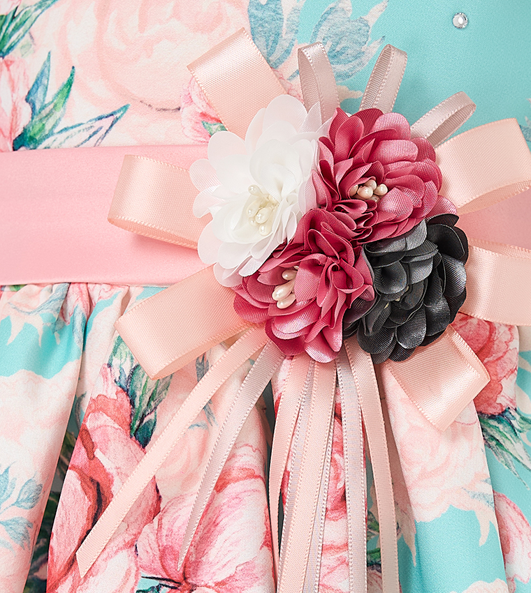 Floral Printed Satin Fit and Flare Dress