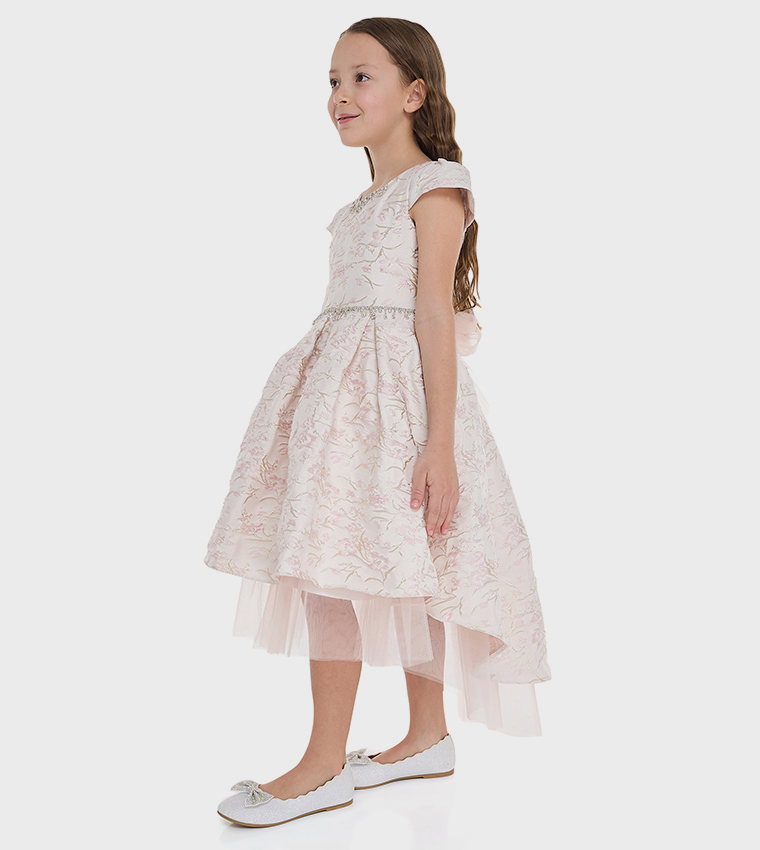 Jacquard Cap Sleeves High-Low Dress