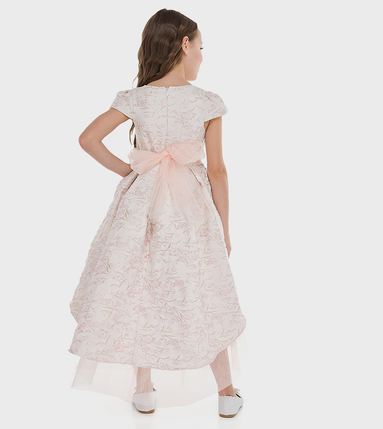 Jacquard Cap Sleeves High-Low Dress